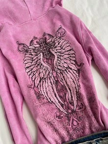 Attitoon Casual Street Style Deep Purple Red Snowflake & Wing Graphic Women's Long Sleeve Sweatshirt, Suitable For Autumn/Winter, Y2K - Red Violet - View 4