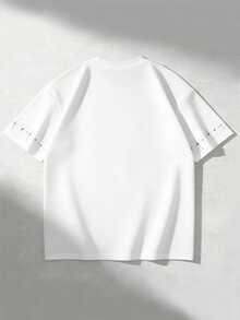 ROMWE MEN 2026 New Waffle Knit Spring/Summer Casual Everyday Plus Size Men's T-Shirt - White - View 3