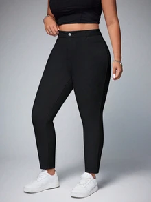 Jeanoix Celana Jeans Denim Skinny Kancing Serbaguna untuk Ukuran Plus - Hitam - View 5