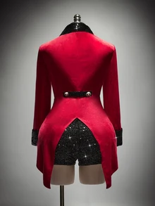 SHEIN ICON Plus Size Women's Colorblock Casual Versatile Commute Travel Blazer Jacket - Red - View 2