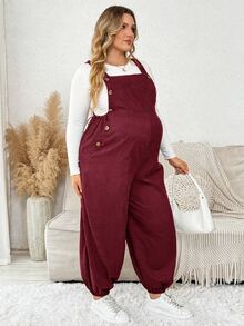 Plussiva Plus Size Women Solid Color Casual Everyday Jumpsuit - Burgundy - View 6