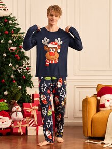 Notgurli Christmas Funny Reindeer Print Casual Men's Loungewear Set - Multicolor - View 2