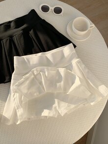 Comfortcana 2件組女款純色休閒百搭百褶裙 - 黑與白 - 查看 5