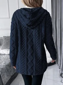 SHEIN Clasi 大尺碼女款紋理長袖抓絨連帽休閒夾克 - 藏蓝色 - 查看 2