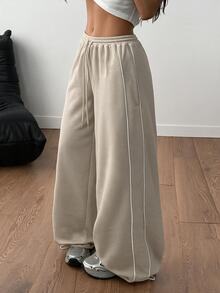 Coolane Summer Sport Casual Logo Pattern Baggy Sweatpants - Apricot - View 6