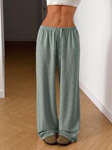 SHEIN EZwear 大尺碼秋季復古綠色寬鬆長褲 - Fresh Green - 查看 4