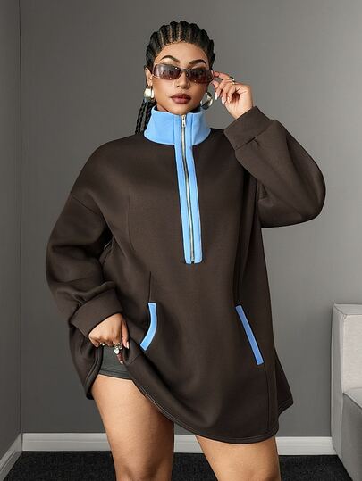 Maweii Plus Size Women's Colorblock Casual Everyday Long Sleeve Sweatshirt
