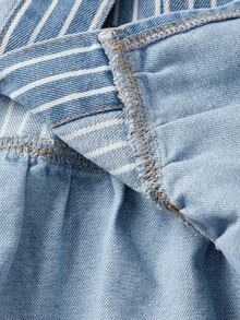 EMERY ROSE Plus Size Women's Striped Pleated Casual Daily Denim Jacket - Blue - View 7