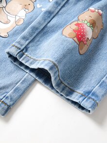 SHEIN Elladie kids Girls' Versatile Fashion Casual Blue Straight Leg Denim Jeans Autumn Winter - Blue - View 6