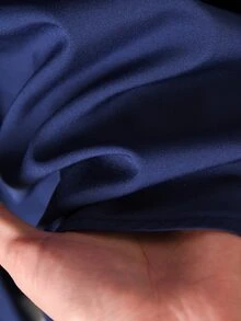Rusticease Setelan 2 Potong Atasan dan Celana Panjang Lengan Panjang dengan Hiasan Ikat Warna Polos untuk Wanita Ukuran Besar - Navy Blue - View 5