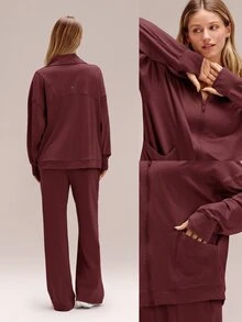 GLOWMODE CloudKnit Lift Off Relaxed Fit In-Seam Pockets Elastic Cuffs Zip-Front Jacket Daily Casual Street Wear - Burgundy - View 8
