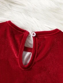SHEIN 2件組男嬰連身褲 可愛紅色薑餅人天鵝絨毛絨滾邊長袖圓領加厚冬季聖誕節派對秋冬可愛毛絨款 - 紅色 - 查看 7