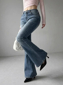 FRIFUL Women's Sexy Chic Button Pocket Flared Jeans - Blue - View 4