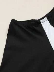 Easura Plus Size Asymmetrical Hem Asymmetrical Collar Contrast Color Casual Daily Commute Outfit Set, Autumn/Winter - Black and White - View 7