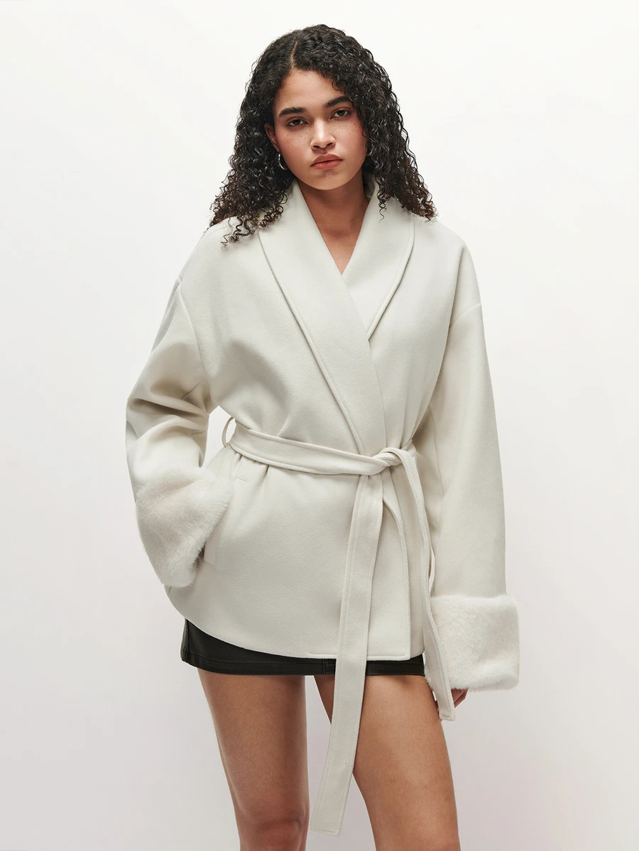 SHEIN TRNDY 2000s Style Women's Autumn/Winter Elegant Commute & Going Out Outfits Loose Short Overcoat - Apricot - View 1