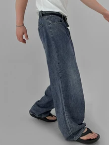 DAZY Black Curved Leg Washed Distressed Men's Jeans - Blue - View 6