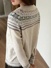 K-Vae Women's Single-Breasted Long Sleeve Knit Sweater - Multicolor - View 2