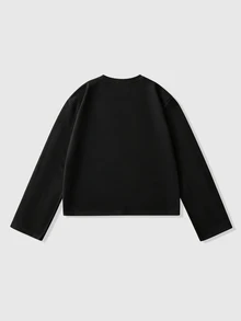 ROMWE MEN Street Life Button Decor Cartoon Character Print Loose Long Sleeve T-Shirt - Black - View 3