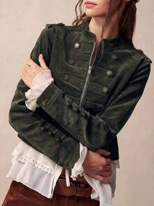 Bohemela 休閒純色梭織修身女款夾克 - 軍綠色 - 查看 7