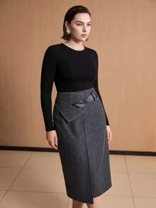 MOTF PREMIUM WOMEN'S ELEGANT ASYMMETRICAL STRIPED SKIRT - Grey - View 7
