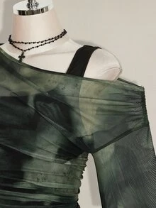SHEIN ICON Women's Plus Size Asymmetrical Neckline Top - Dark Green - View 5