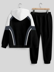 Sorvial 男士幾何印花連帽衛衣套裝，男士運動服，適合秋冬穿著 - 黑色 - 查看 3
