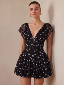 BELROSIE Women's Dress Waisted A-Line Chiffon Deep V-Neck Ruched Hem Short Elegant Sexy Romantic Black Polka Dot Party Night Out Date Night Date Summer - Purple - View 4