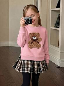 SHEIN LMoss Kids 少女復古時尚百搭休閒日常穿搭 秋冬款，適合外出與校園 - 粉色 - 查看 7