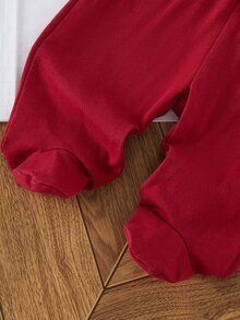 聖誕節適用 春秋冬新生兒居家服 可愛紅色彼得潘領開襟衫長袖上衣搭配連腳褲套裝，柔軟舒適，新生兒最佳禮物 - 紅色 - 查看 6