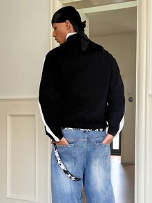 STEELVANCE Men's New Chinese Style Colorblock Patchwork Fashion Minimalist Denim Jacket - Black - View 2