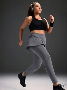 Powerista Women's Plus Size Solid Color High Waist 2 In 1 Sports Leggings - Grey - View 6