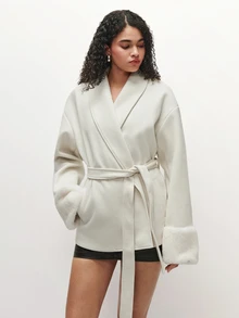 SHEIN TRNDY 2000s Style Women's Autumn/Winter Elegant Commute & Going Out Outfits Loose Short Overcoat - Apricot - View 5