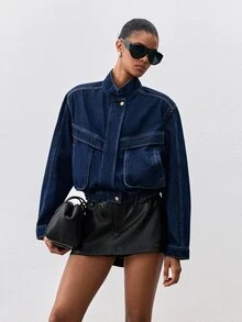 ATUI Studio Women's Short Denim Jacket With Large Pockets - Blue - View 1