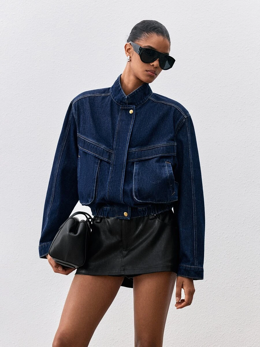 ATUI Studio Women's Short Denim Jacket With Large Pockets - Blue - View 1