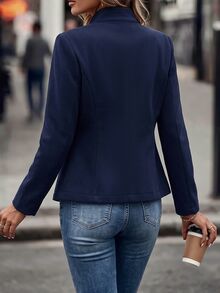 LUMIGAL Solid Button Detail Overcoat - Navy Blue - View 5