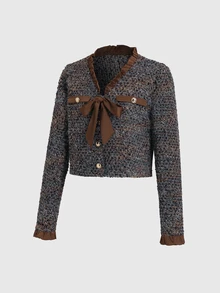 Elamini Women's Colorblock Casual Versatile Daily Wear Wool Blend Jacket - Coffee Brown - View 4