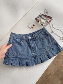 Rivivi 女款夏季口袋時尚百搭牛仔裙 - 藍色 - 查看 3