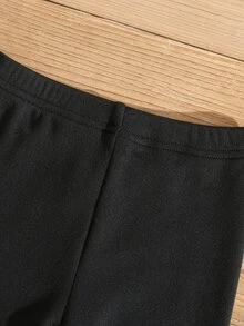 SHEIN Playful Pals 2件組女嬰套頭上衣與內搭褲套裝，可愛棕紋毛絨長袖圓領加厚款，適合假日派對、秋冬活動穿著 - 黑色 - 查看 11