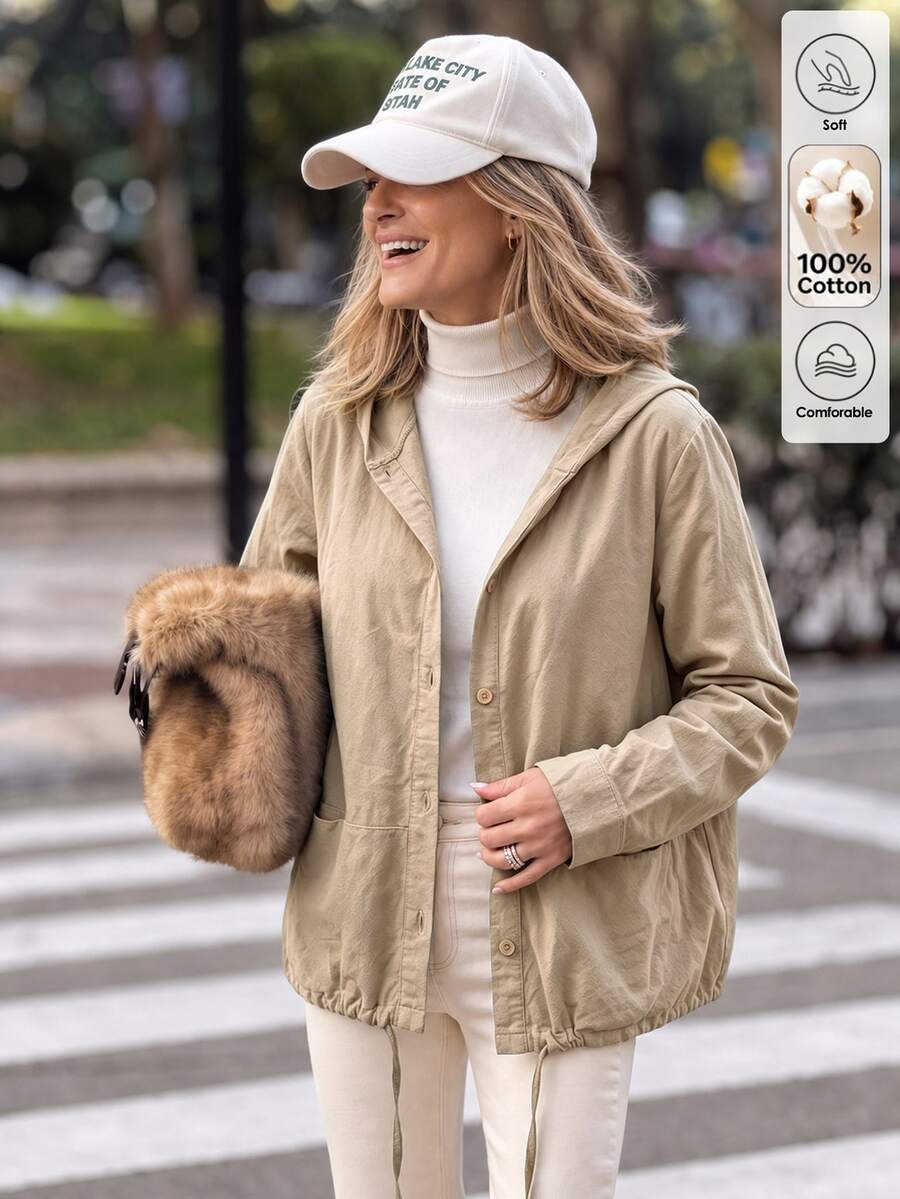 Louniche Women's New Solid Color Comfortable Jacket - Apricot - View 1
