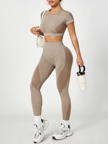 SHEIN Core Rhythm Women's Elastic Waist Tight Fit Sports Set - Army Green - View 5
