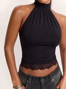 SHEIN BAE ملابس علوية نسائية مثيرة بأكمام طويلة باللون البني - الأسود - مشاهدة 5