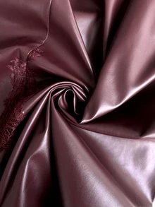 Vionelle Plus Size Vintage Sweet Romantic Lady Daily Versatile Women's Semi-Faux Leather Split Lace Patchwork Bodycon Dress - Burgundy - View 7