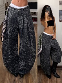 Jeanoix Petite Y2K Women's Denim Wide Leg Pants - Multicolor - View 9