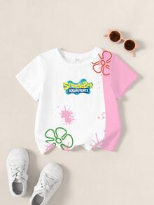 SpongeBob SquarePants | SHEIN Young Girl Cartoon Print Casual Daily Short Sleeve T-Shirt - White - View 2