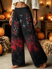 RIVANDRE Women's Casual Vacation Style Loose Long Pants - Black - View 4