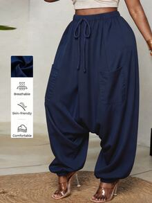 Maweii Celana Panjang Wanita Ukuran Plus Motif Tupai Terbang Garis-Garis Gradien Pelangi, Saku Serut, Patchwork Kepala Singa, Celana Kasual Manset, Pakaian Liburan Streetwear Musim Semi/Panas Gaya Y2K - Navy Blue - View 1