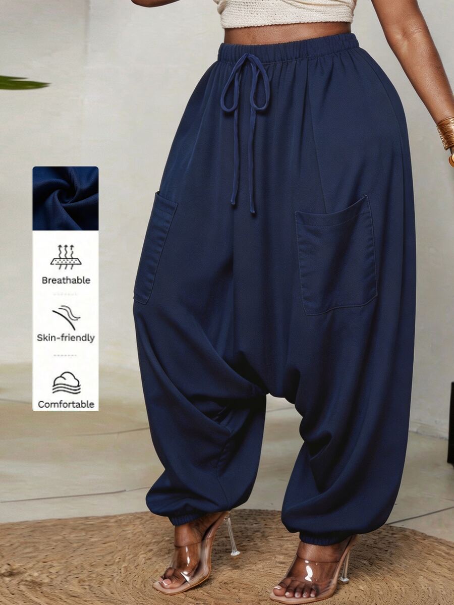 Maweii Celana Panjang Wanita Ukuran Plus Motif Tupai Terbang Garis-Garis Gradien Pelangi, Saku Serut, Patchwork Kepala Singa, Celana Kasual Manset, Pakaian Liburan Streetwear Musim Semi/Panas Gaya Y2K - Navy Blue - View 1