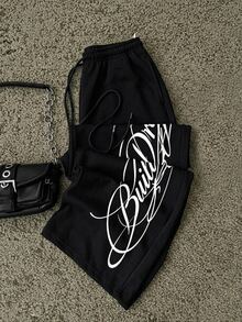 Attitoon Letter Graphic Drawstring Waist Sweatpants - Black - View 3