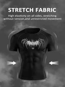 Gym Rark Men's Round Neck Graphic Print Short Sleeve Top With Drawstring Elastic Waist Casual Loose Long Pants Sports Set - Black - View 4