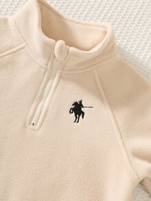 SHEIN Young Boy Casual Comfortable Thick Fleece Pony Pattern Stand Collar Sweatshirt, Autumn/Winter - Apricot - View 5
